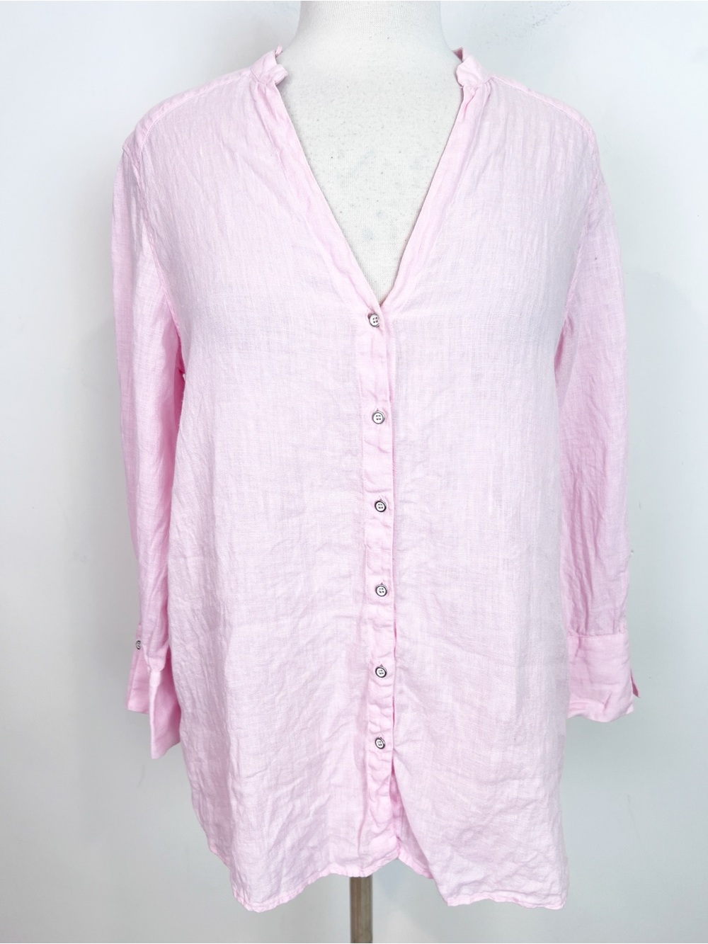 ZARA PINK LINEN BUTTON FRONT TUNIC BLOUSE WOMENS MEDIUM